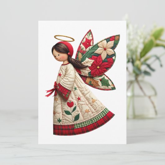 Christmas Angel with Holiday Flowers Kaart (Staand voorkant)