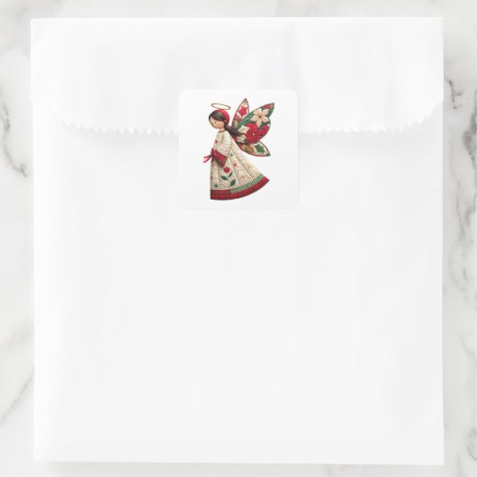 Christmas Angel with Holiday Flowers Vierkante Sticker (Tas)
