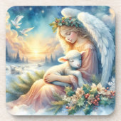 Christmas Angel with Lamb in Winter Peace Bier Onderzetter (Voorkant)