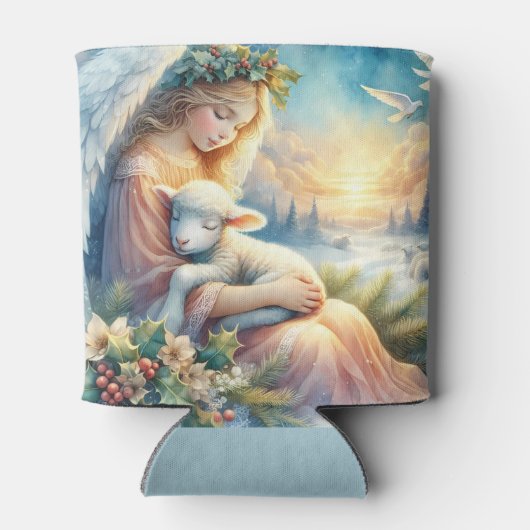 Christmas Angel with Lamb in Winter Peace Blikjeskoeler (Achterkant)