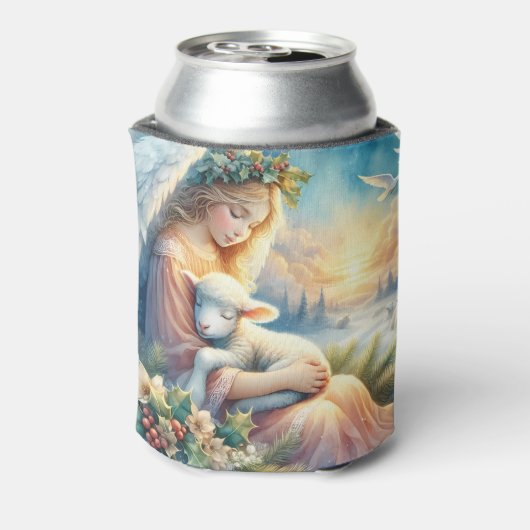 Christmas Angel with Lamb in Winter Peace Blikjeskoeler (Blikje Achterkant)