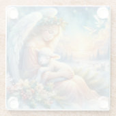 Christmas Angel with Lamb in Winter Peace Glazen Onderzetter (Achterkant)