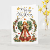 Christmas Angel with lighted candles Christmas Kaart (Gele Bloem)