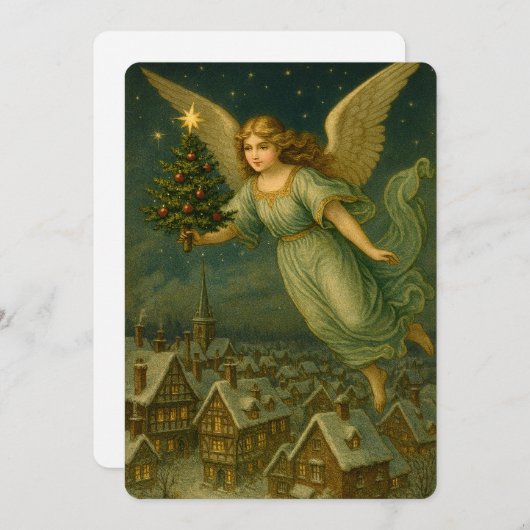 Christmas Angel With Tree Retro Victorian Era Feestdagenkaart (Voorkant / Achterkant)