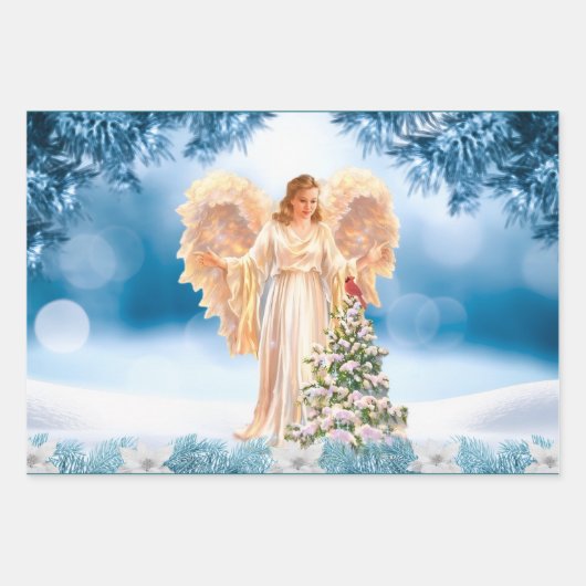 Christmas Angel Wrapping Paper Flat Sheet Set of 3 (Voorkant 3)