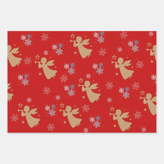 Christmas Angel Wrapping Paper Flat Sheet Set of 3 (Voorkant)