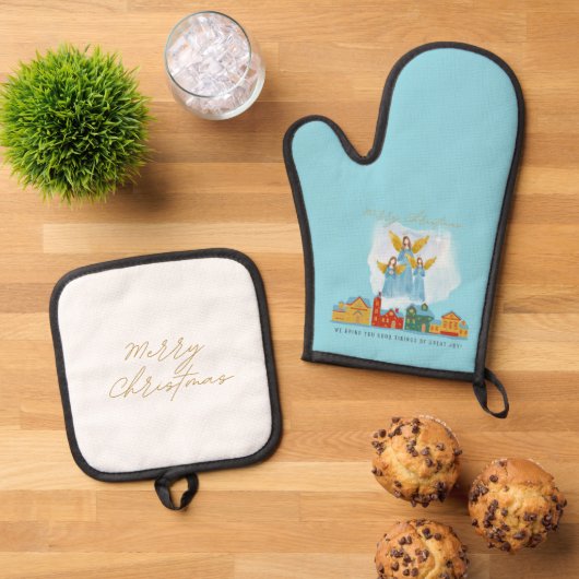 Christmas Angels Bring Joy and Tidings Home Decor! Ovenwant & Pannenlap Set (Top down)