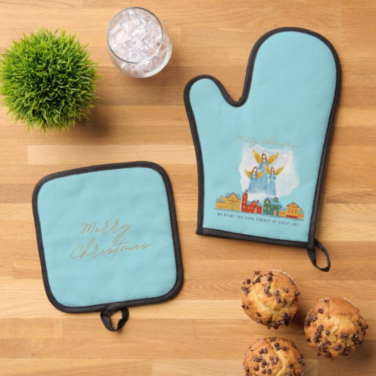 Christmas Angels Bring Joy and Tidings Home Decor! Ovenwant & Pannenlap Set (Top down)