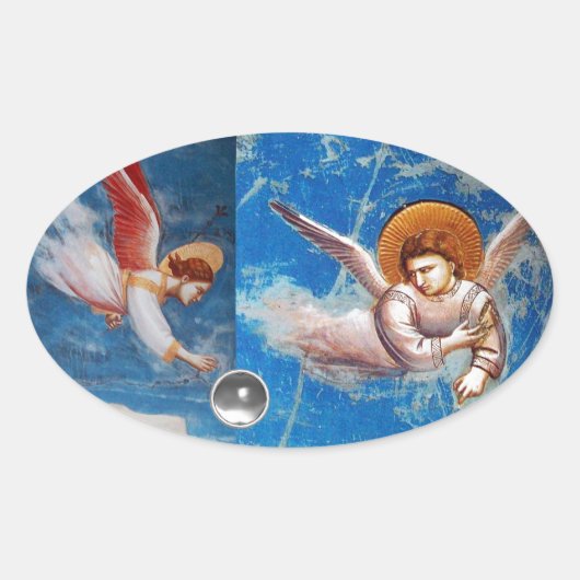 CHRISTMAS ANGELS IN BLUE SKY HOLIDAY OVALE STICKER (Voorkant)