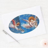 CHRISTMAS ANGELS IN BLUE SKY HOLIDAY OVALE STICKER (Envelop)