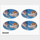 CHRISTMAS ANGELS IN BLUE SKY HOLIDAY OVALE STICKER (Vel)