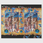 CHRISTMAS ANGELS PARCHMENT, RED BLUE FLOWERS, PARE CADEAUPAPIER (Vlak)