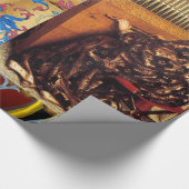 CHRISTMAS ANGELS, RED BLUE PARELTJES, FLORAL PARCH CADEAUPAPIER (Hoek)