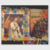 CHRISTMAS ANGELS, RED BLUE PARELTJES, FLORAL PARCH CADEAUPAPIER (Vlak)