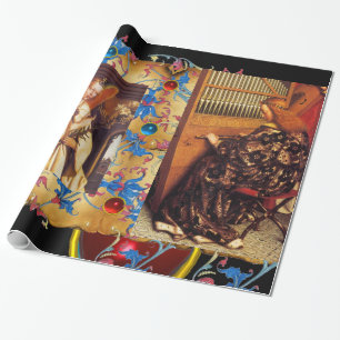 CHRISTMAS ANGELS, RED BLUE PARELTJES, FLORAL PARCH CADEAUPAPIER