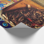 CHRISTMAS ANGELS, RED BLUE PARELTJES, FLORAL PARCH CADEAUPAPIER (Hoek)