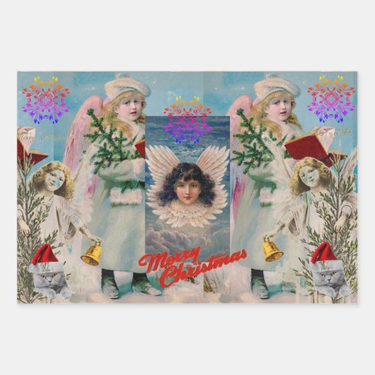 CHRISTMAS ANGELS Wrapping Paper Sheet Set van 3 (Voorkant)