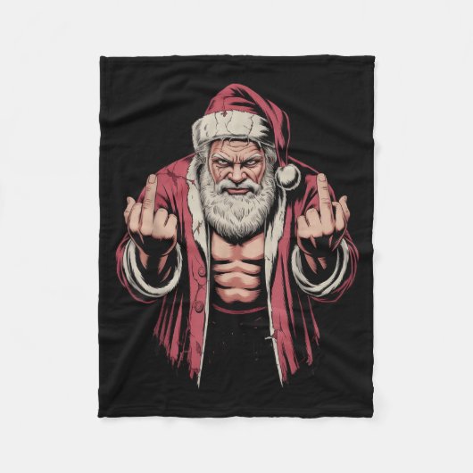 Christmas Angry Santa Middle Finger Sarcastic Xmas Fleece Deken (Voorkant)