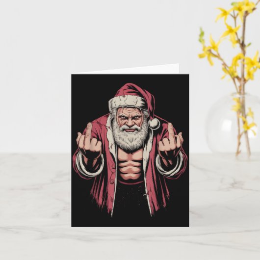 Christmas Angry Santa Middle Finger Sarcastic Xmas Kaart (Gele Bloem)