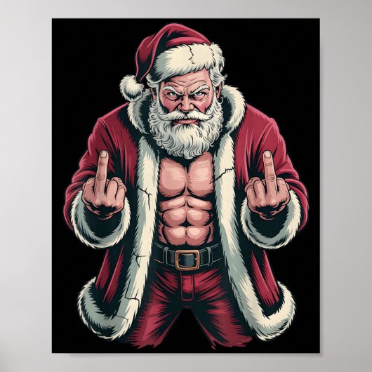 Christmas Angry Santa Middle Finger Sarcastic Xmas Poster (Voorkant)