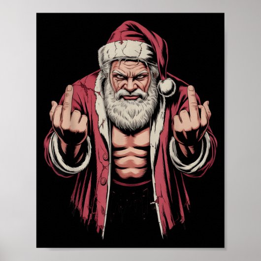 Christmas Angry Santa Middle Finger Sarcastic Xmas Poster (Voorkant)