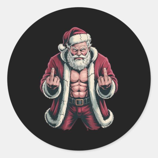 Christmas Angry Santa Middle Finger Sarcastic Xmas Ronde Sticker (Voorkant)