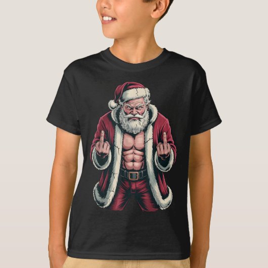 Christmas Angry Santa Middle Finger Sarcastic Xmas T-shirt (Voorkant)
