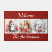 Christmas Animals Penguin Polar Beer Naam toevoege Deurmat (Voorkant)