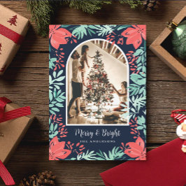 Christmas Arch Photo Botanical Red Floral Blue Feestdagenkaart