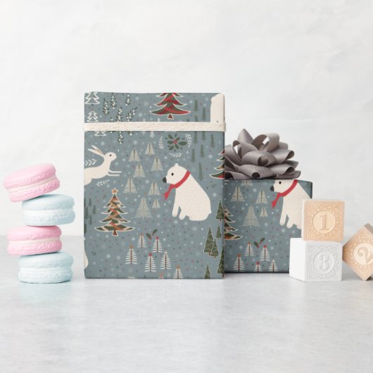 Christmas arctic animals polar bear on blue grey cadeaupapier (Baby Shower)