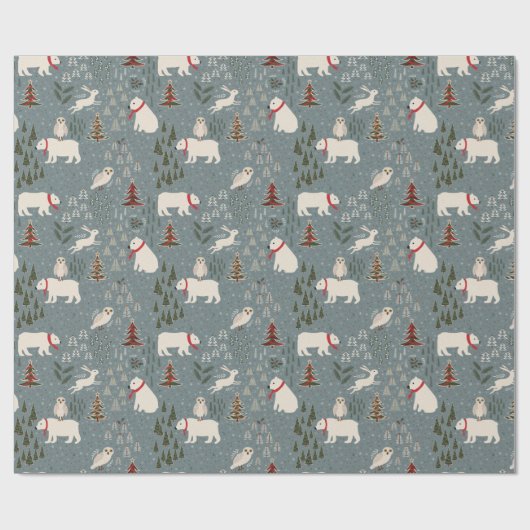 Christmas arctic animals polar bear on blue grey cadeaupapier (Vlak)