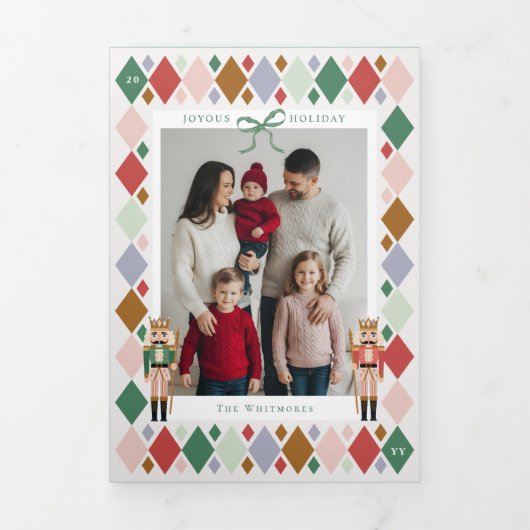 Christmas Argyle Notenkraker Ballet Familiefoto Drieluik Wenskaart (Cover)