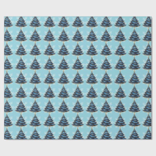 Christmas Artistic Blue Gold Tree Snowflakes Cadeaupapier (Vlak)