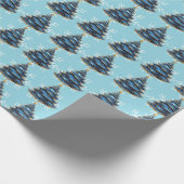 Christmas Artistic Blue Gold Tree Snowflakes Cadeaupapier (Hoek)