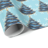 Christmas Artistic Blue Gold Tree Snowflakes Cadeaupapier (Rol Hoek)