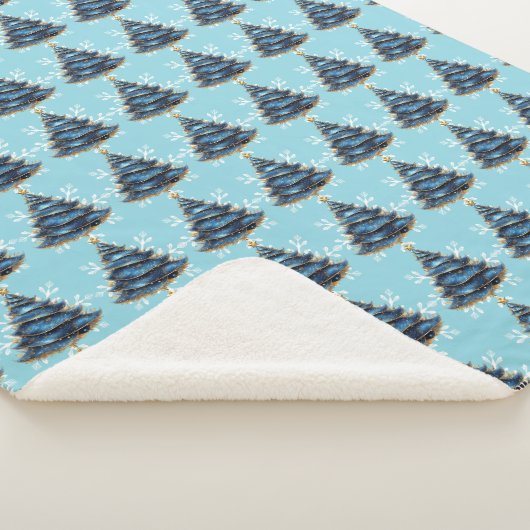 Christmas Artistic Blue Gold Tree Snowflakes Sherpa Deken (3/4)