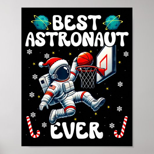 Christmas Astronaut Ever Santa Hat Snowflakes Cand Poster (Voorkant)