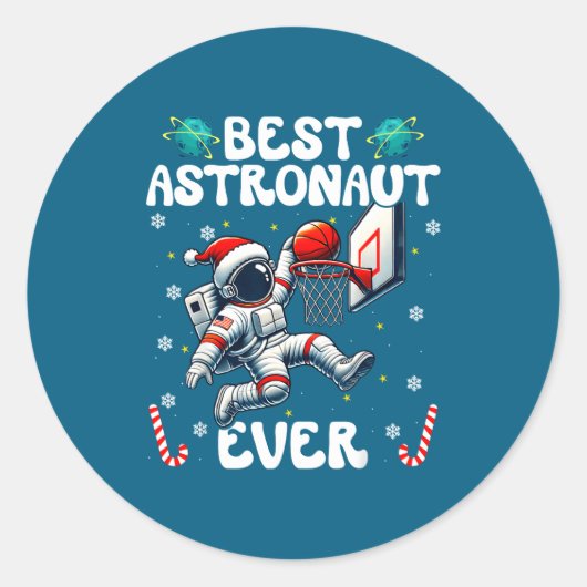 Christmas Astronaut Ever Santa Hat Snowflakes Cand Ronde Sticker (Voorkant)