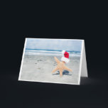 Christmas At Beach Feestdagen Kaart<br><div class="desc">Starfish wearing a santa hat in sunny Southern California</div>