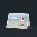 Christmas At Beach Feestdagen Kaart<br><div class="desc">Starfish wearing a santa hat in sunny Southern California</div>
