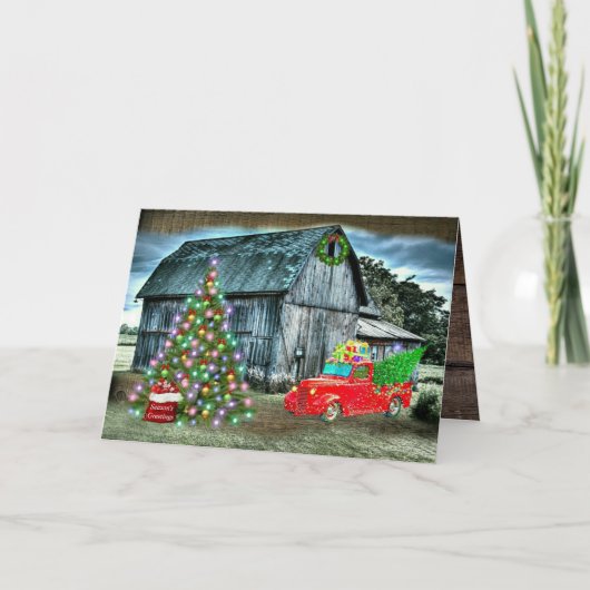 Christmas At The Farm Rustic Barn Feestdagen Kaart (Voorkant)