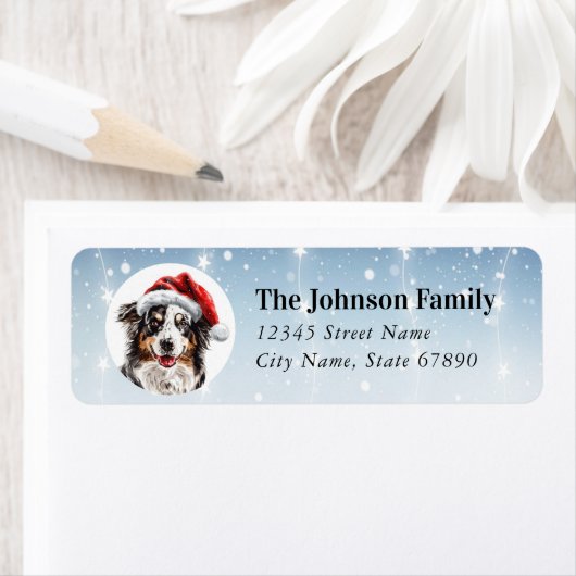 Christmas Australian Shepard Retour Adreslabels Etiket (Insitu)