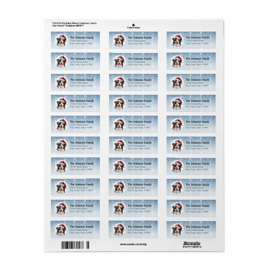 Christmas Australian Shepard Retour Adreslabels Etiket (Full Sheet)