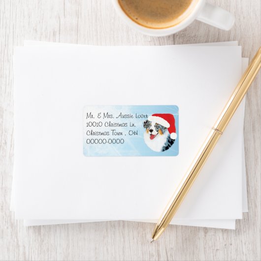 Christmas Australian Shepherd Adreslabel Etiket (Insitu)