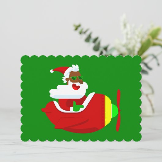 Christmas Aviator Vliegtuigpiloot Black Santa Kaart (Staand voorkant)