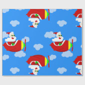 Christmas Aviator Vliegtuigpiloot Santa Clouds Cadeaupapier (Vlak)