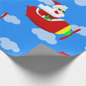 Christmas Aviator Vliegtuigpiloot Santa Clouds Cadeaupapier (Hoek)