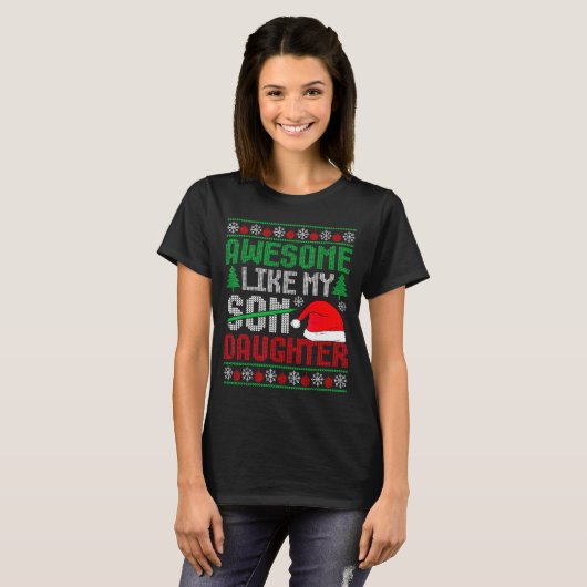 Christmas Awesome Like My Daughter Santa Hat Ugly  T-shirt (Voorkant volledig)