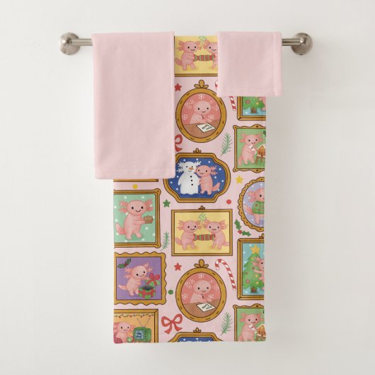 Christmas axolotl Bath towels set Bad Handdoek (Insitu)
