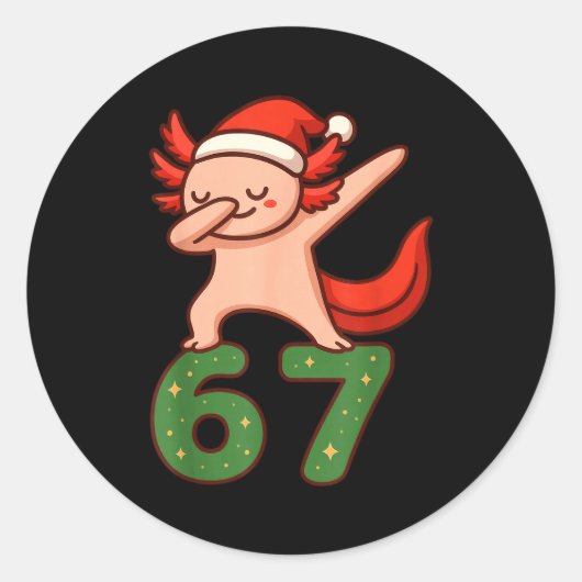 Christmas Axolotl Dabbing 67 Meme Six Seven Funny  Ronde Sticker (Voorkant)